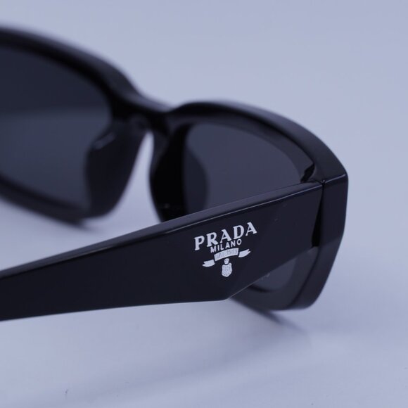 Prada PRB06S 16K08Z Sunglasses Black Rectangle Frame, Dark Grey Lenses - Picture 5 of 10
